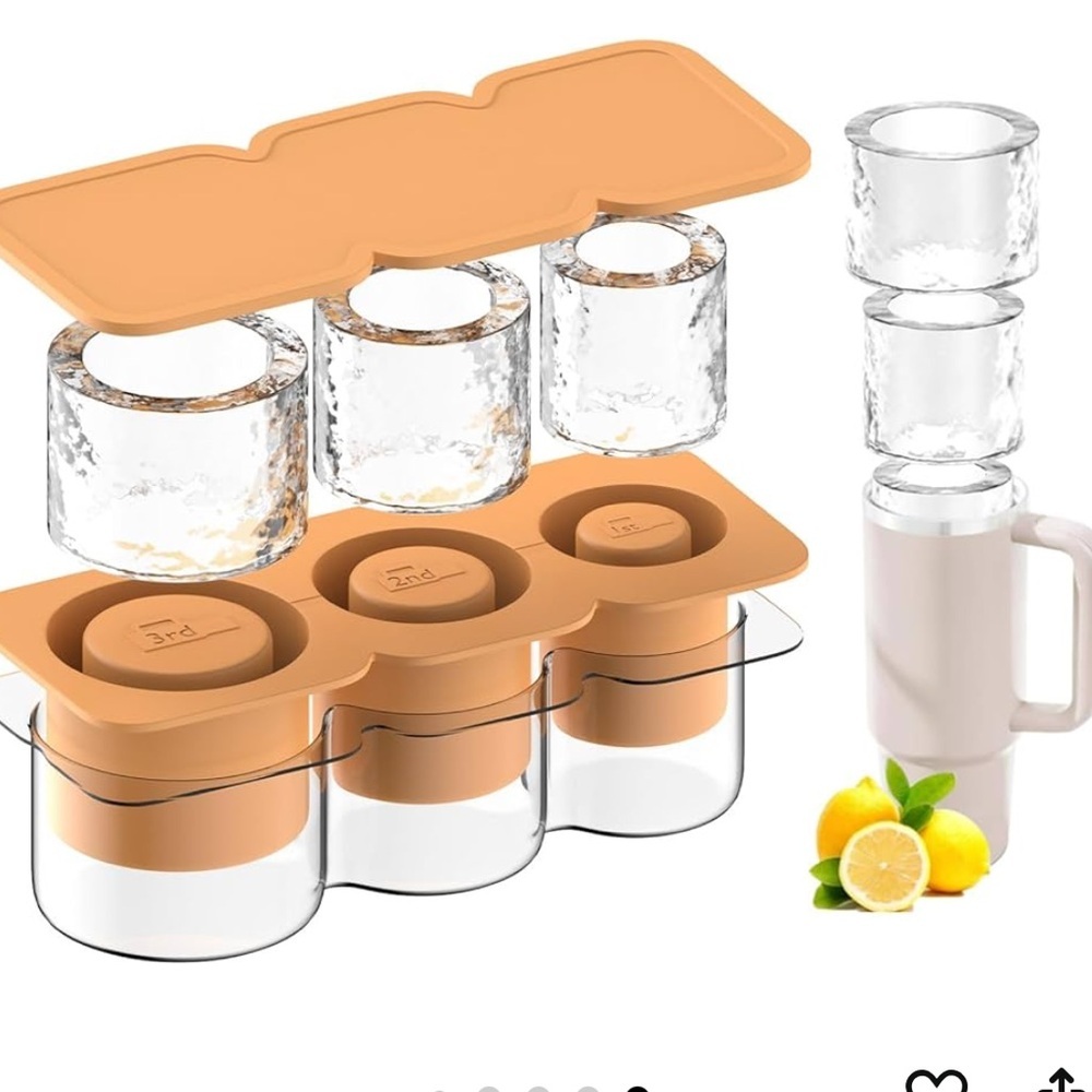 NIB Silicone Ice Cube Tray for Tumbler 30 to 40 oz With Bin and Lid For Freezer
